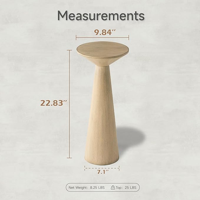 Farmhouse Tall Pedestal End Table Small Solid Wood Martini Table Plant Stand Modern Round Drink Table for Small Space Living Room, Distressed Wood Grey