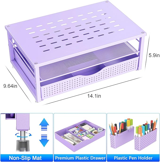 gianotter Desk Organizers and Accessories, Monitor Stand with Drawer and 2 Pen Holder, Purple Desk Accessories, Computer Stand Suitable for Offices and Dormitories (Purple)-NeatNest