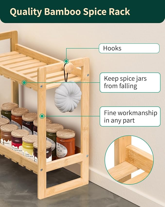 Bamboo Multi-Purpose Organizer, 2 Tier Kitchen Counter Shelf, Natural Brown, 2.56 x 14.37 x 7.08 inches-NeatNest