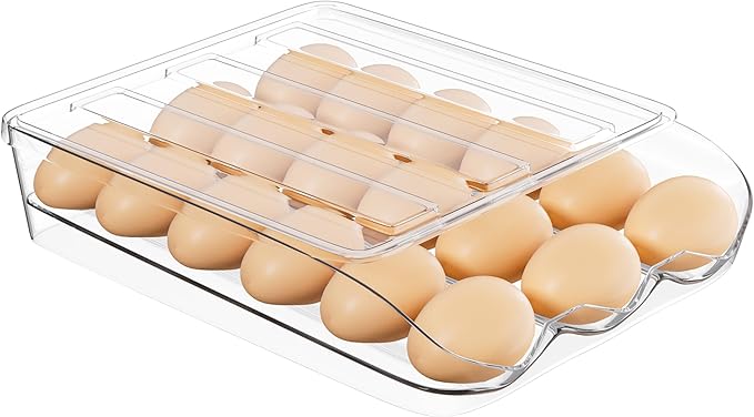 Egg Holder for Fridge 16 Capacity Automatic Rolling Egg Organizer for Refrigerator, Clear Stackable Container for Kitchen or Pantry Storage 1 Pack