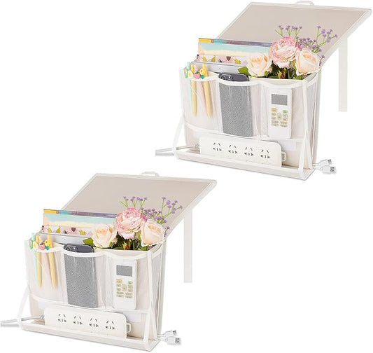 Bedside Caddy Bedside Storage Organizer Bedside Organizer with Power Strip Holder and 2 Adjustable Straps for Home Bunk Bed College Dorm Sofa (2 Pack White)-NeatNest
