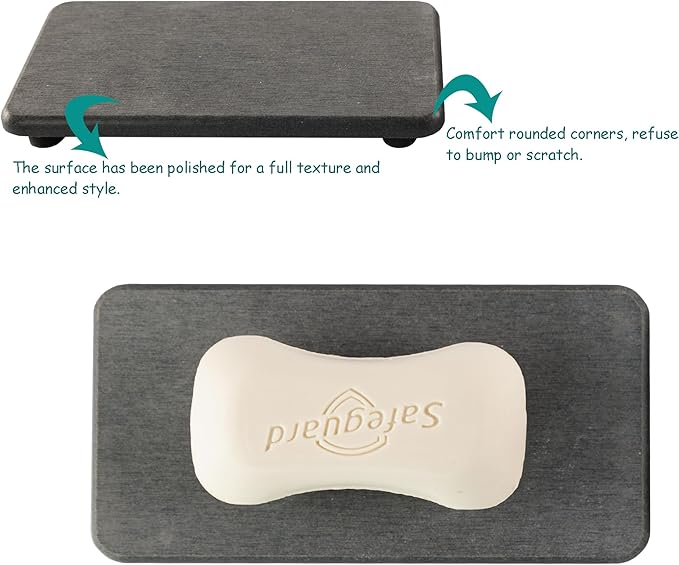 2 Pcs Water Absorbing Stone Trays, Kitchen/Bathroom Sink Soap Dish, Diatomite Tray Used for Hand Soap & Cosmetic Bottles in The Modern Home, 3.15" W x 6.3" L, Dark Gray-NeatNest