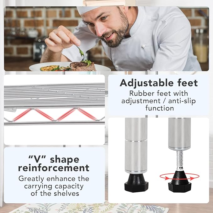 BestOffice 23Lx13.2Wx30.2H Adjustable Metal Storage Shelves 3-Tier Wire Shelving Unit Organizer Wire Rack 450Lbs Capacity for Small Places Kitchen Garage,Chrome-NeatNest