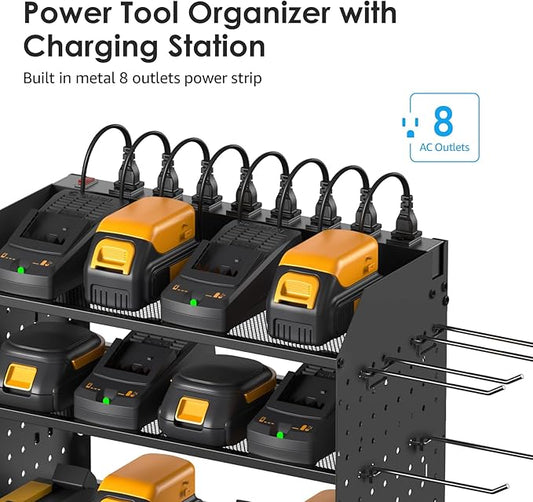 CCCEI Modular Power Tool Organizer with Charging Station. 4 Layer Wall Mount Drills Holder, Tool Battery Charger Organizer. Garage Shop Storage Utility Shelf with 10FT Power Strip, Gift for Men.-NeatNest