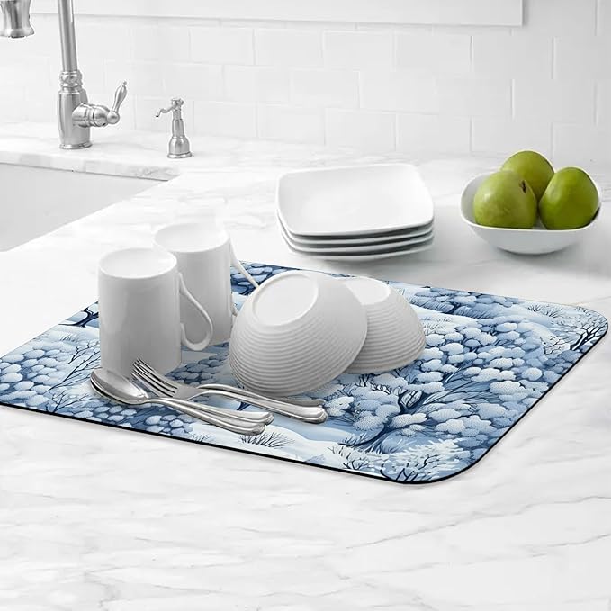Hello Winter Dish Drying Mats Super Absorbent Dish Drainer Rack Pad Non-Slip Drying Mat for Kitchen Counter, 20"x12"