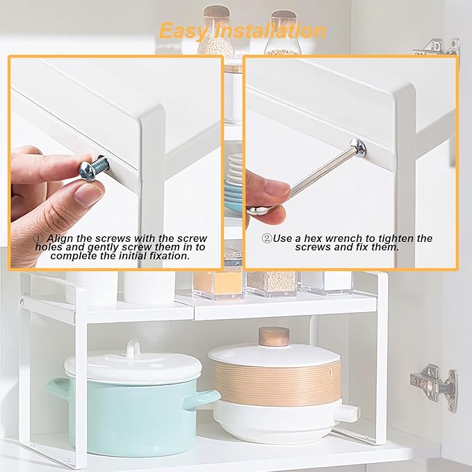 Expandable Metal Kitchen Storage Shelves,Kitchen Cabinet and Counter Shelf Organizer for Bathroom Bedroom Office Table Desk Pantry Storage