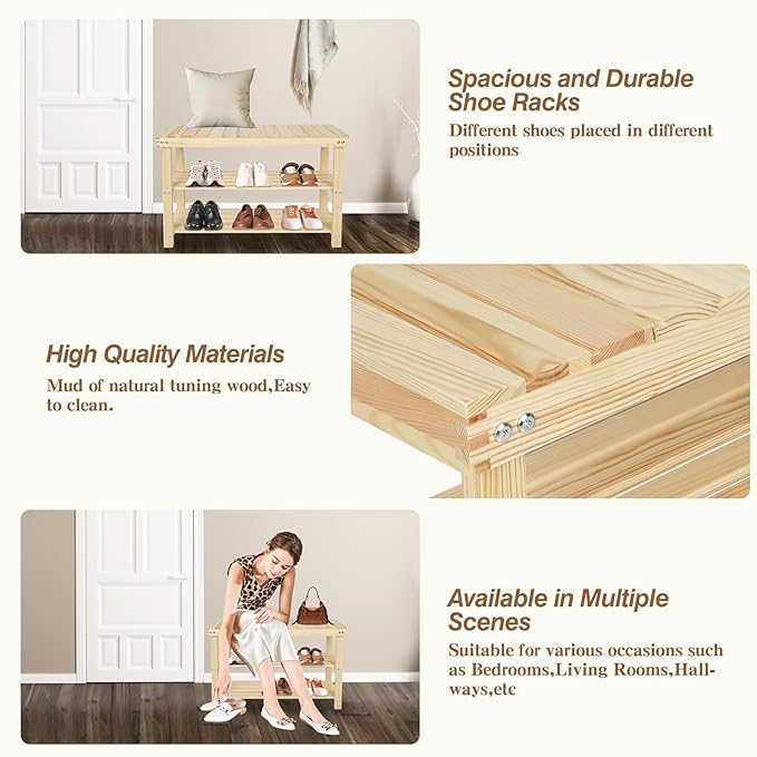 Shoe Rack Bench, 3 Tier Sturdy Shoe Bench, Storage Shoe Organizer, Holds up to 350lbs for Entryway Organizer Bedroom Living Bathroom Room Balcony.