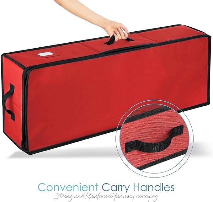 Hearth & Harbor Wrapping Paper Storage Container - Christmas Storage Bag with Ribbon Dispenser and Interior Pockets - Gift Wrap Organizer Fits Up to 26 Rolls of 40" Length, Red-NeatNest