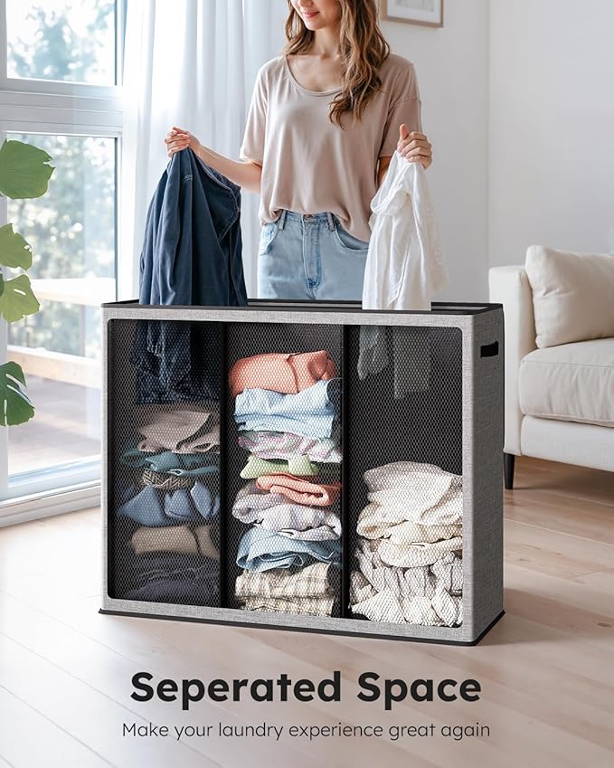 SOLEDI 180L Laundry Hamper 3 Section, Extra Large Laundry Hamper with Lid, Dirty Clothes Hamper with Sturdy Handle, Large Laundry Basket Organizer for Laundry Room, Bedroom, Hampers for Laundry-NeatNest
