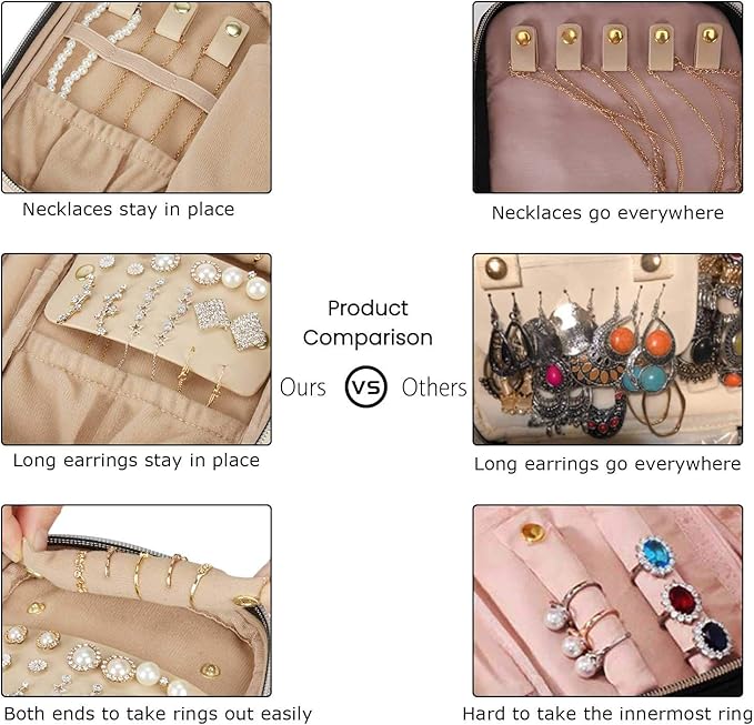BAGSMART Travel Jewelry Organizer Case Small Jewelry Roll for Journey-Rings, Necklaces, Earrings, Bracelets, Black-NeatNest