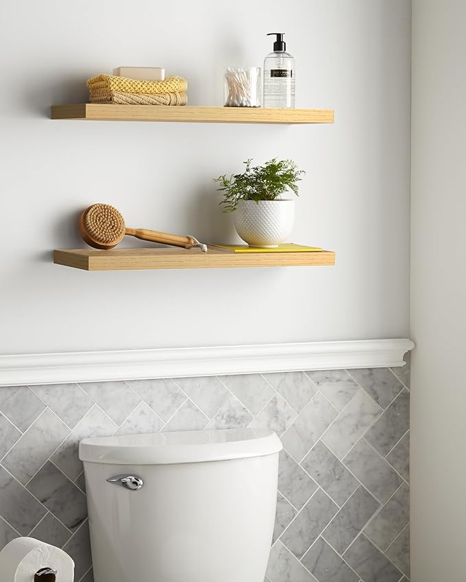 BAYKA Floating Shelves, 22.5" Wall Mounted Wood Shelves for Bathroom, Bedroom, Living Room, Kitchen, Hanging Shelf for Books/Storage/Decor (Oak-Toned,Set of 2)-NeatNest
