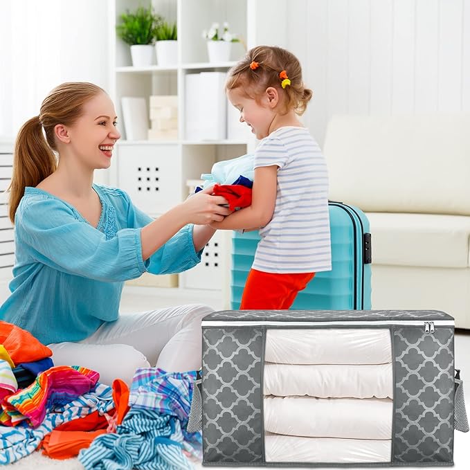 90 L Large Storage Bag Clothes Storage Organizer with Durable Handles for Closet Storage, Comforter, Blanket, Clothing, Bedding and Toys 6 Pack-NeatNest