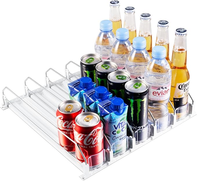 Drink Organizer for Fridge, Soda Can Dispenser for Refrigerator, Automatic Drink Dispenser for Fridge Holds up to 25 Cans, 5 Row