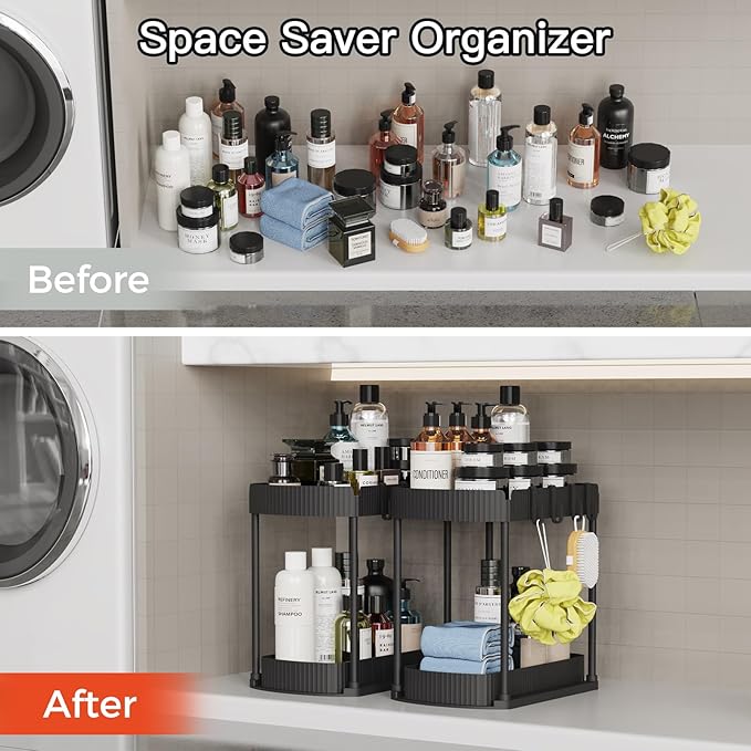 2 Pack Multi-Purpose Pull-Out Storage Organizers, Under Sink Organizers and Storage for Bathroom & Kitchen, Under Cabinet Organizers and storage, 14.8 Inch, Black-NeatNest