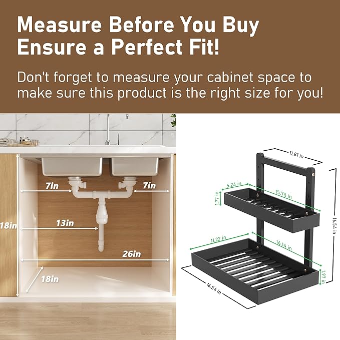 Bamboo 2 Packs Under Sink Organizer Wooden 2 Tier Pull Out Cabinet Organizer, Heave Duty Wood Slide Out Storage Shelf, Undersink Organizers Shelves for Kitchen Bathroom-NeatNest