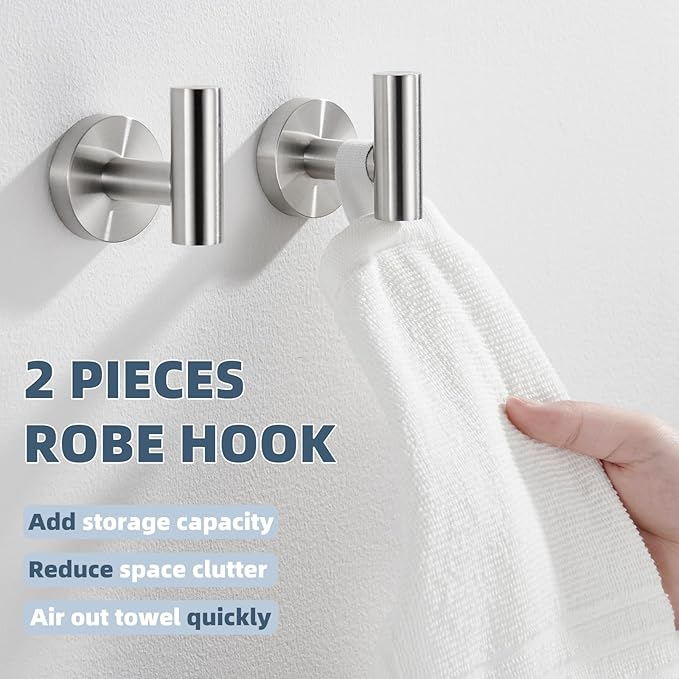 APLusee Brushed Nickel Round Coat Hook 2 Pack, 304 Stainless Steel Bathroom Towel Hook, Wall Mounted