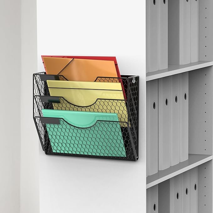 3-Tier Magnetic File Holder for File Cabinets, Refrigerator, Whiteboard, Magnetic Paper Holder, Magnetic Mail Holder, Black Magnetic Folder Holder