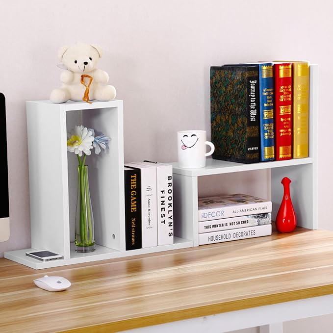 ShellKingdom Desk Shelf Organizer, Desktop Shelves, Adjustable Desktop Corner Shelf, Bookshelf Storage Rack and Cubicle Decor for Desk, Tabletop, School, Office, Dorm Desk Organizer - White-NeatNest