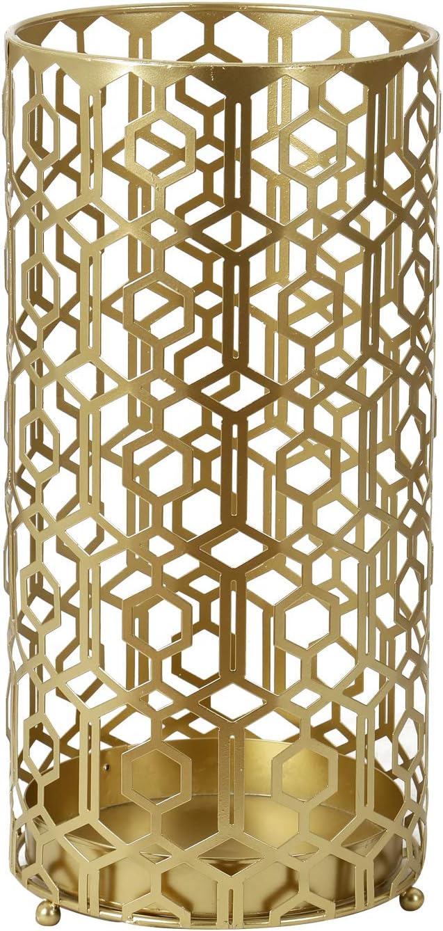 Adeco Metal Umbrella Stand Rack Holder Organizer Entryway Freestanding, for Canes, Walking Sticks, Gold Color