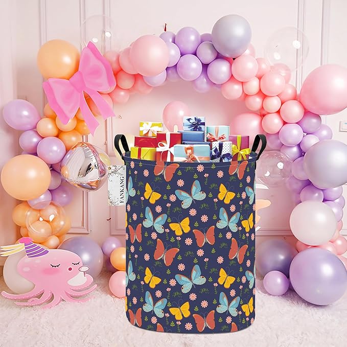 FANKANG Storage Basket, Nursery Hamper Canvas Laundry Basket Foldable with Waterproof PE Coating Large Storage Baskets for Kids Boys and Girls, Office, Bedroom, Clothes,Toys(Colorful Butterfly)