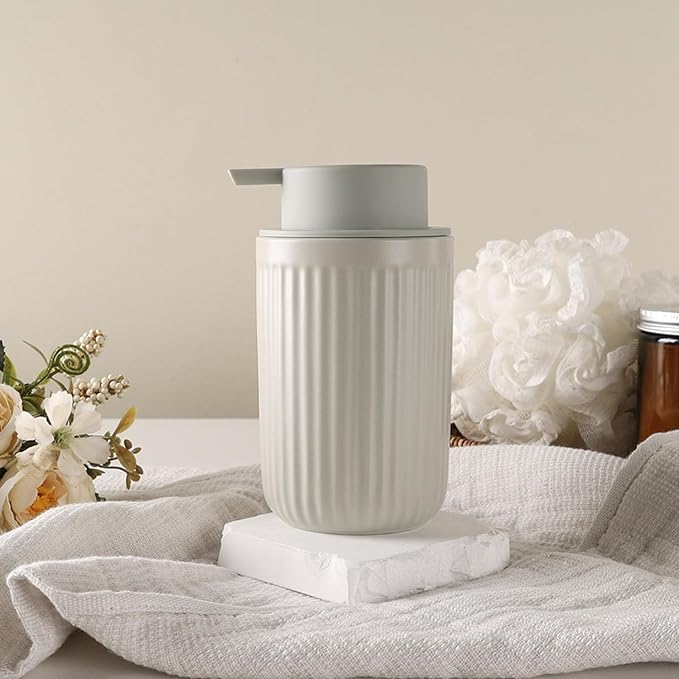 BosilunLife Grey Soap Dispenser Set - 2 Pack 12oz Ceramic Dish Soap Dispenser with Rust Proof Pump for Kitchen, Hand Soap and Lotion Set Suitable for Farmhouse Bathroom Decor with Waterproof Labels-NeatNest