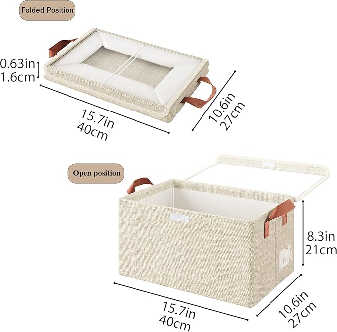 AARAINBOW Stackable Clothes Organizer Bins, 4 Packs Fabric Storage Bins with Lids, Metal Frame Fabric Boxes Foldable Closet Container for Organizing Clothes Toys, 23L (Beige)-NeatNest