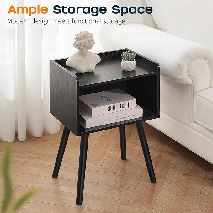 Yoobure Mid Century Modern Nightstand for Small Spaces - Small Side Table with Storage Shelf, Wood End Table Night Stand, Vintage End Tables Living Room, Minimalist Side Tables for Bedroom Dorm Office