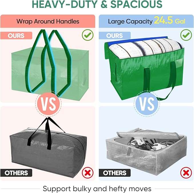 BALEINE 2-Pack Oversized Moving Bags with Reinforced Handles, Heavy-Duty Storage Tote for Clothes, Moving Supplies (Light Green, 2-Pack)-NeatNest