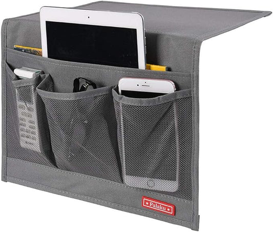 Bedside Caddy,Bedside Organizer Caddy Under Mattress,Holds Magazines,Books (4 Pockets-Grey)-NeatNest