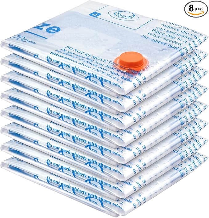 Vacuum Storage Bags 8 Medium, Space Saver Sealer Bags, Plastic Packaging Bags,Airtight Compression Bags for Clothes, Pillows, Comforters, Blankets, Bedding-NeatNest