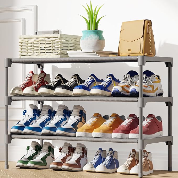 Kitsure Shoe Rack - Non-Woven Shoe Rack Shelf, Shoe Organizer for Closet, Entryway, Garage & Corridor, Stackable Shoe Shelves, Medium, Grey
