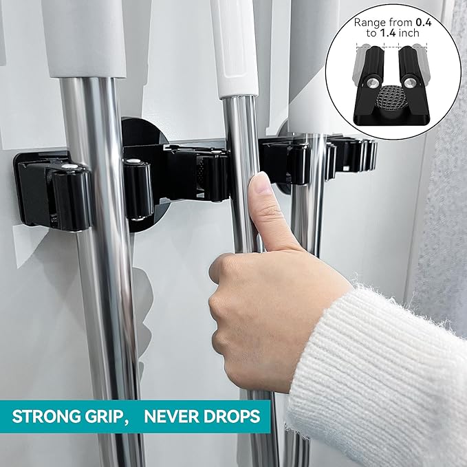 Magnetic Mop Broom Holder, Strong Non Slip Magnetic Broom Mop Hanger, Heavy Duty Magnetic Hooks For Hanging Shovel Rake Tools, Wall Mounted Utility Storage Magnet Rack (4 Rack)