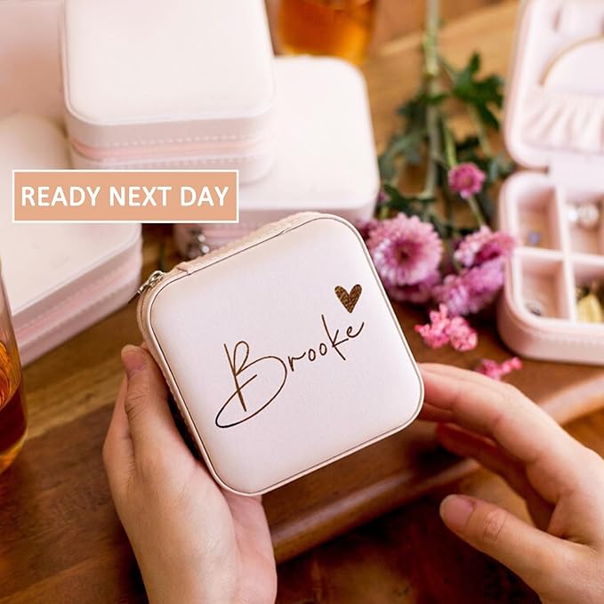 DayOfShe Personalized Name Jewelry Box for Women Girls Custom Travel Jewelry Case with Name for Bridesmaid Proposal Gifts, Travel Jewelry Box for Teen Girls Gifts-NeatNest