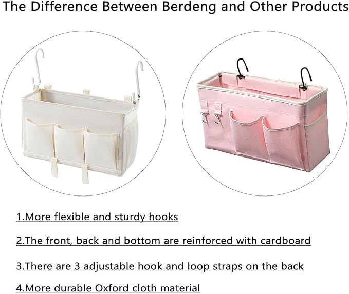 Bedside Organizer Caddy, Bed Organizer with 3 Pockets and Mesh Side Pocket, Great for College Dorms and Hospital Beds, Gray, 2 Pack-NeatNest