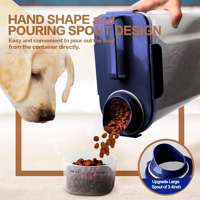 Dog Food Storage Container, 5-7 Lbs Airtight Pet Food Container, Cat Food Container Dispenser with Portable Handle, Pouring Spout and 4 Seal Buckles for Dogs Cats 2 Pack Blue-NeatNest
