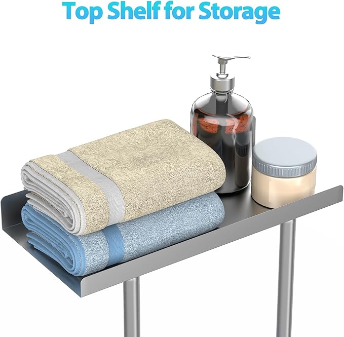 LiuoudTowel Rack for Bathroom, Wall Mounted Vertical Rolled Towel Storage Organizer Holder with Shelf, Holds Up 6 Large Bath Sheets, Silver Grey Large