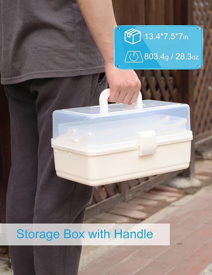 Craft Art Box Tackle Box Organizers, 3 Layer White Sewing Hair Supply Organization Boxes Medication Organizer Plastic Toolbox-NeatNest