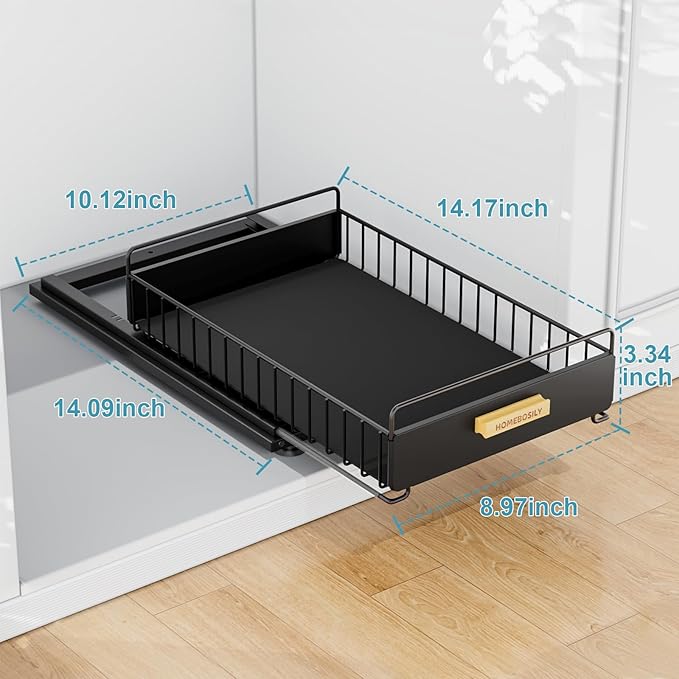 Under Sink Organizer, Kitchen Under Sink Organizers and Storage, Mute Pull Out Cabinet Organizer Shelf, Metal Sliding Drawer for Kitchen Bathroom Pantry Cabinet Closet Organization Rack, Black-NeatNest