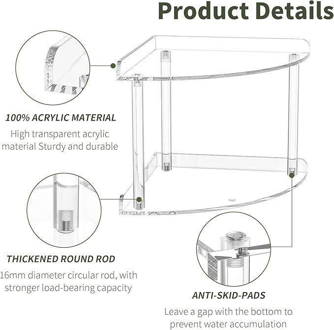 2 Tier Acrylic Corner Shelf Organizer Storage 9.5x9.5x8 Inch, Transparent Countertop Corner Shelf for Bathroom, Kitchen, Bedroom, Office, Study Room-NeatNest