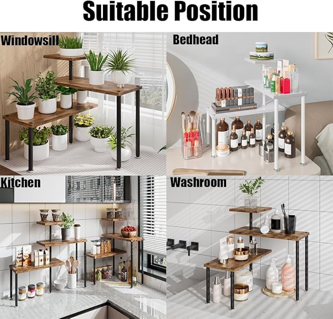 Countertop Organizer Organization 3 Tier Kitchen Corner Shelves Adjustable Spice Storage Rack for Bathroom Coffee Area Over Sink (Black)-NeatNest