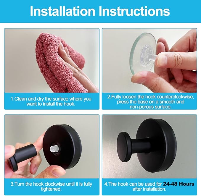 10 Pack Suction Cup Hooks for Shower, Suction Cup Towel Hooks for Bathrooms, Adhesive Wall Hook, SUS304 Waterproof Stainless Steel Hooks for Bathroom, Bedroom, Kitchen, Hotel and Office