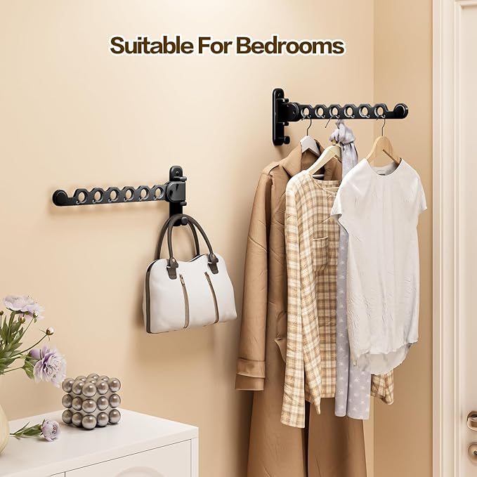 Wall Mounted Clothes Drying Rack, Laundry Clothes Hanger Rack Wall Mounted, Foldable Wall Clothes Rack for Laundry Room, Space Saving Closet Storage Organizer Clothes Hanger Indoor, 1pcs(Black)