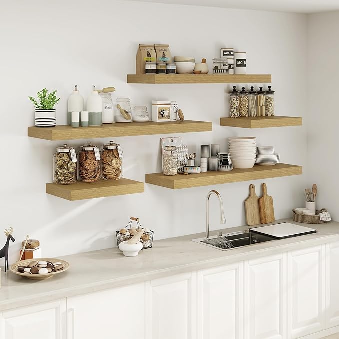 Heimlove Bathroom 12'' Deep Floating Shelves for Wall - Shelf Over Toilet Wall Mounted Farmhouse 24 inches,Rustic Wood Wall Shelves Decor & Storage Set of 1 Oak-NeatNest