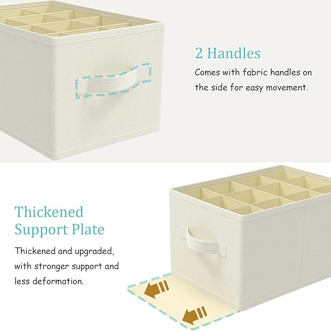 2 Pack Cube Shoe Organizer, Fits Up to 24 Pairs, Foldable Space-saving Storage Container Bins, Closet Organizers System with Reinforced Handles, 16.5 x 12.6 x 10.2 In, Beige, XSNX02BE-2-NeatNest