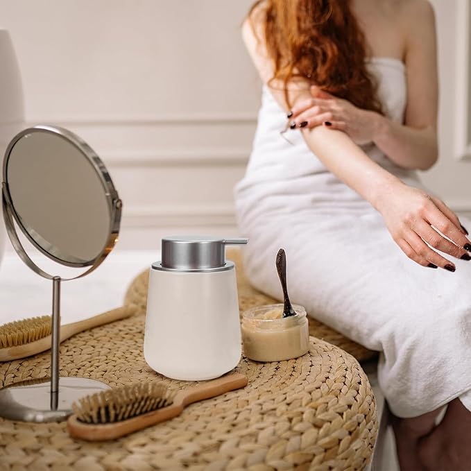 Bosilunlife Ceramic Foaming Soap Dispenser - Beige & Grey 12 oz Foam Hand Wash Dispenser Bathroom Countertop Kitchen Dish Soap Pump Dispenser Foam Soap Dispenser for Bathroom-NeatNest