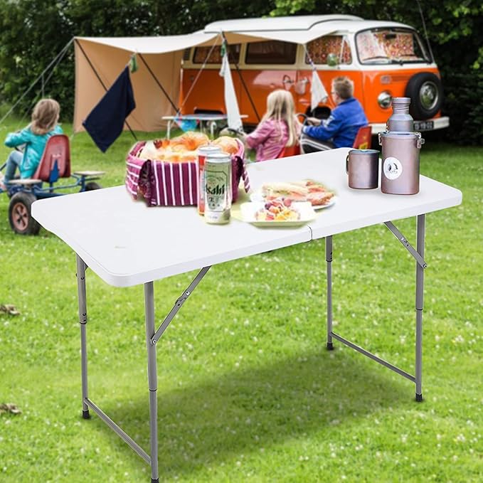FORUP Folding Utility Table, 4ft Fold-in-Half Portable Plastic Picnic Party Dining Camp Table-NeatNest