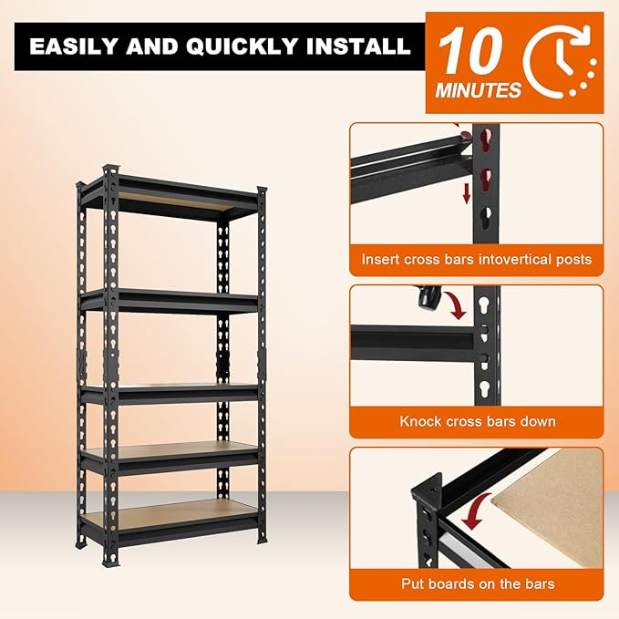BIG RED Storage Shelving Unit, 5-Tier Adjustable, Heavy Duty Metal Garage Shelves/Utility Rack for Kitchen, Pantry, Basement, Bathroom, Laundry - 2,000 lbs Capacity, Black, 59" H x 28" W x 12" D-NeatNest