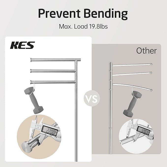 KES Free Standing Towel Racks for Bathroom with Weighted Marble Base, 40-Inch Floor Standing Towel Rack Stand, 3 Swivel Bars, Premium 18/8 Stainless Steel Brushed Finish, BTH219-2