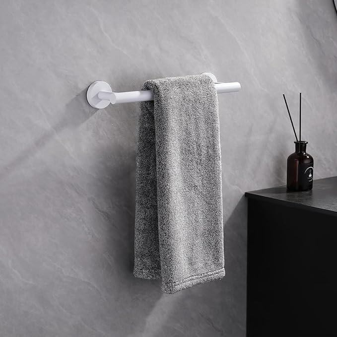 GERZWY 12-Inch Bathroom Towel Bar SUS 304 Stainless Steel Bath Towel Bar Modern Round Style Wall Mount, White