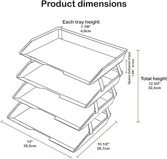 Acrimet Facility 4 Tier Letter Tray, Side Load, Letter Size/A4, Desktop File Organizer, Plastic (Clear Pink)-NeatNest